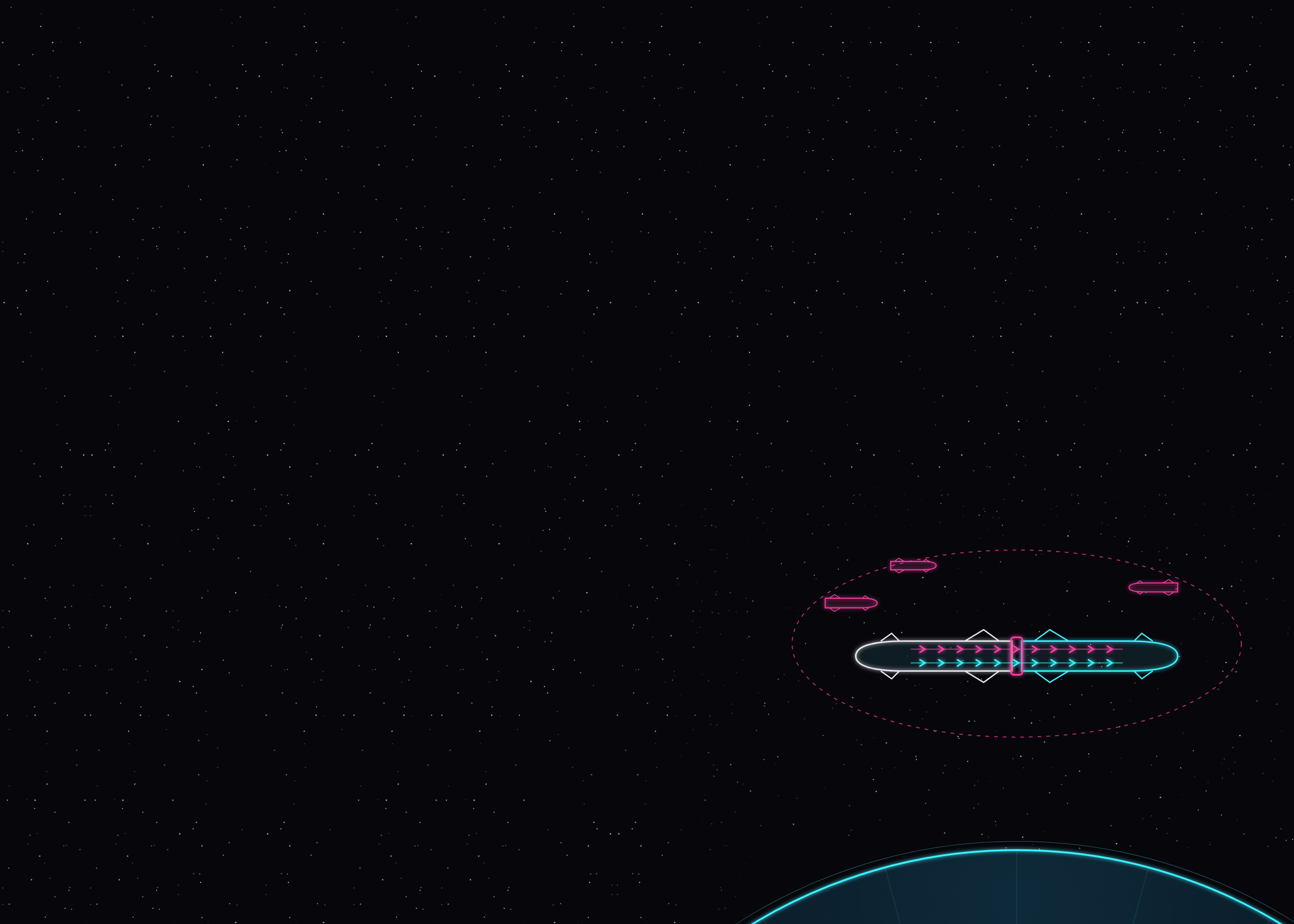 Illustration: two Starship vehicles docked tail to tail in low Earth orbit, transferring liquid oxygen and methane, with tanker ships on a dashed orbit and Earth's horizon below.